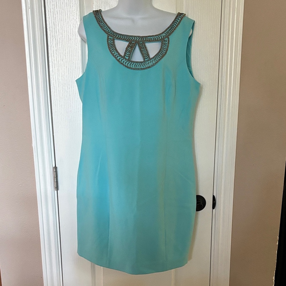 Lilly Pulitzer Lane Sleeveless Midi Beaded Shift Dress in Shorely Blue Size 14